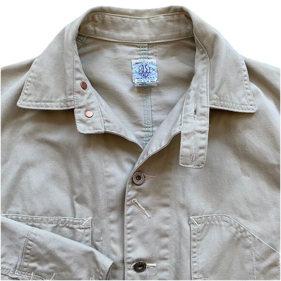 Post Overalls Chore Jacket Medium Khaki Tan Chinstrap Cotton O'alls - Picture 1 of 9